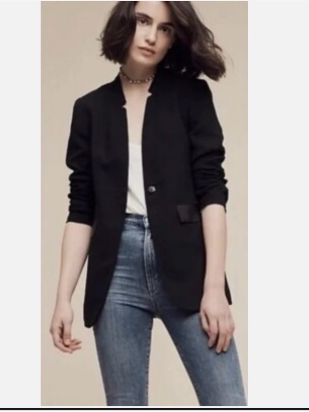 Anthropologie Essential Boyfriend Blazer Black Tuxedo Satin Trim Jacket Size 0 - Picture 3 of 16